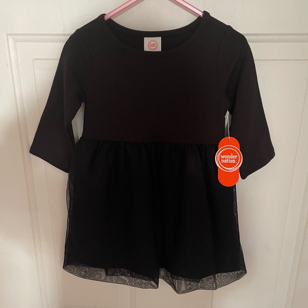 Wonder Nation Toddler Girls Tulle Dress Size 2T Black Long Sleeve